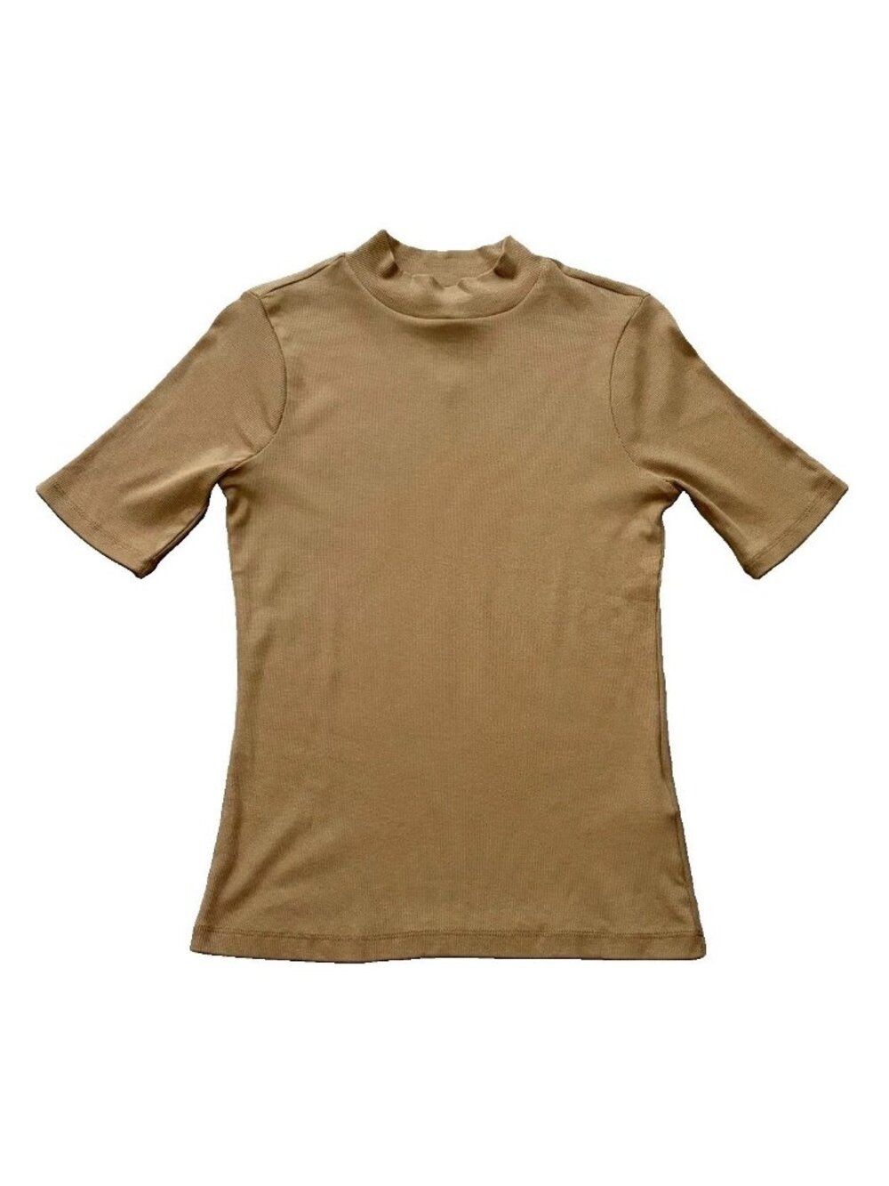 Madewell Women XS Top Drapey Ribbed Mock Neck Short Sleeve Classic Dark Gold